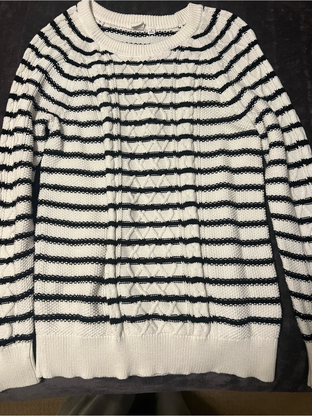 GAP Black and White Striped Crewneck Sweater